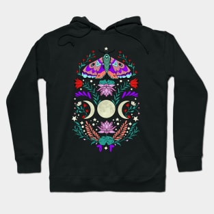 Moth, Triple Moon, Flowers and Stars Hoodie